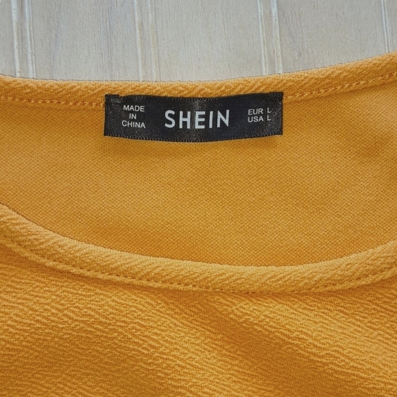 Shein High Low Long Sleeve Mustard Long Sleeve Stretch Top Blouse - Picture 3 of 3